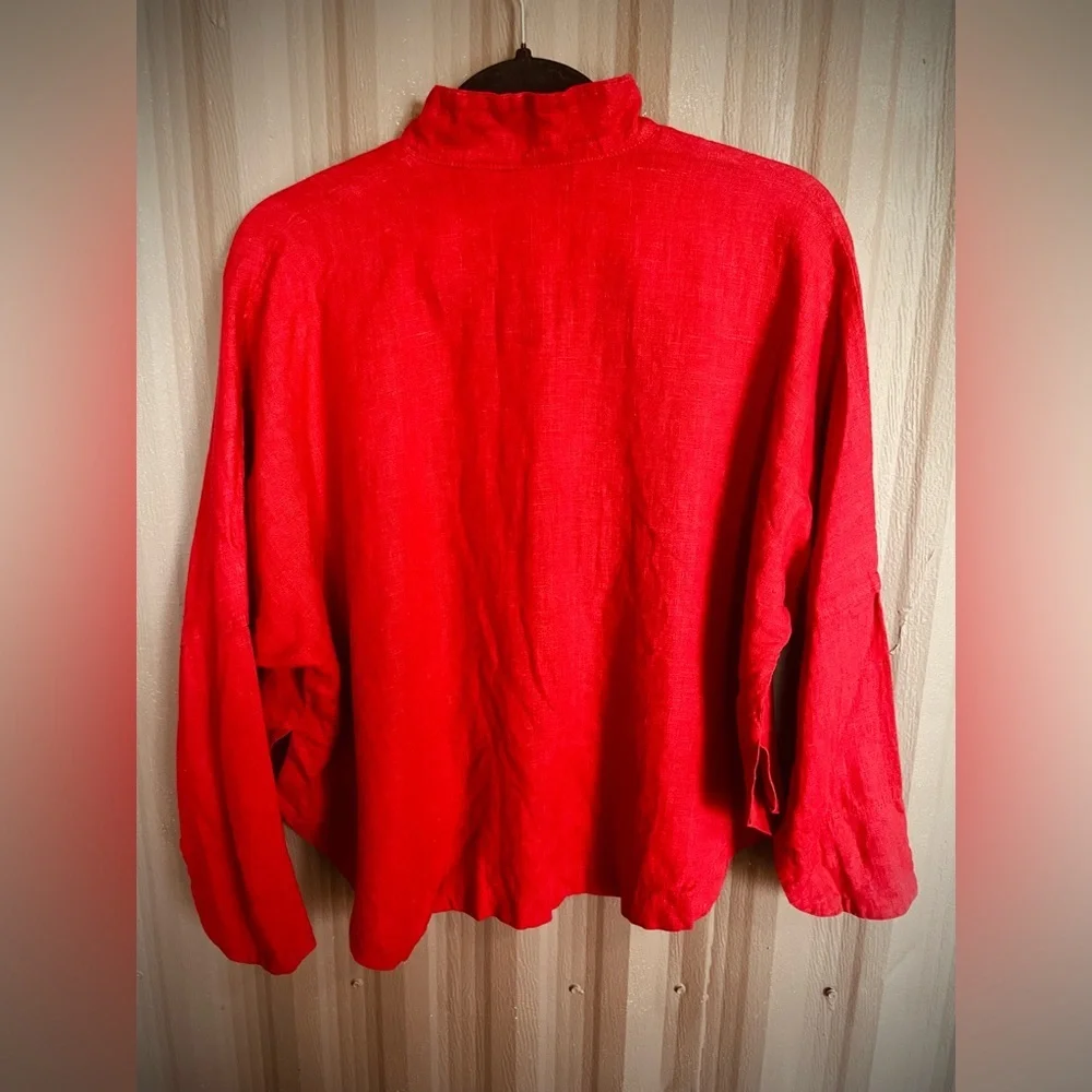 Itemz Chris Baumgartner 100% Linen Top Lagenlook Red Crop Dolman Slv USA OS FLAW - Picture 11 of 16